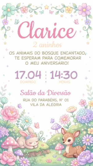 Convite Digital Bosque Encantado Fofo para Editar