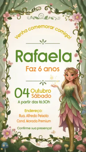 Convite de Aniversário Fada no Bosque Encantado para Editar