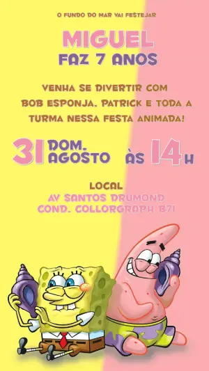 Convite de Aniversário Bob Esponja e Patrick para Editar Online
