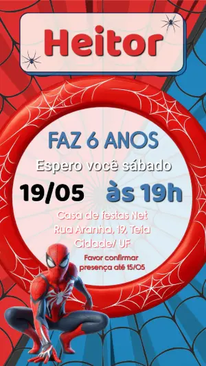 Convite de Aniversário Homem Aranha Digital para Editar