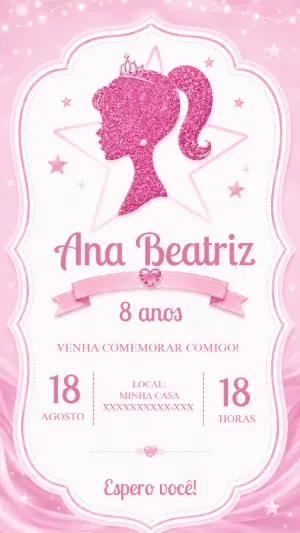 Convite de Aniversário Barbie Glitter para Editar