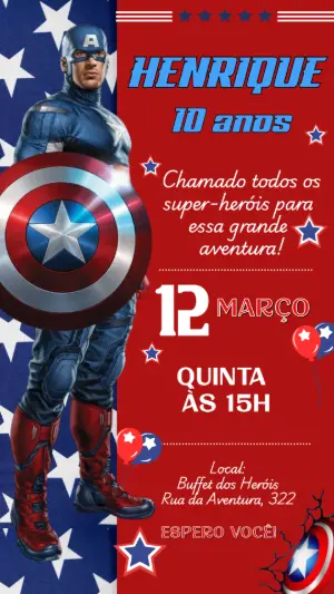 Convite Aniversário Capitão América para Editar Online