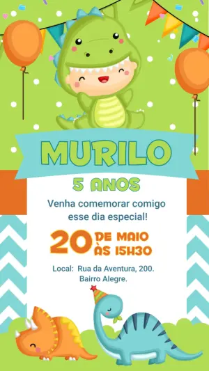 Convite Animado Aniversário Dinossauro Baby para Editar Online