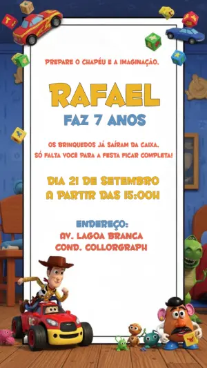 Convite de Aniversário Toy Story com Personagens para Editar