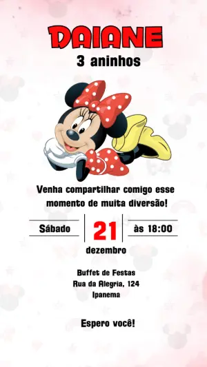 Convite de Aniversário Minnie Mouse Vermelha para Editar Online