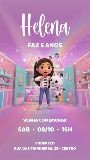 Convite Digital Infantil A Casa Mágica da Gabby para Editar