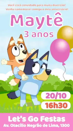 Convite Aniversário Bluey e Bingo para Editar Online