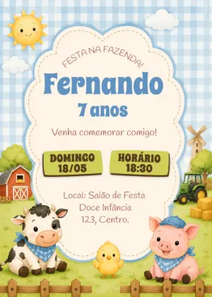 Convite de Aniversário Fazendinha Fofo para Editar