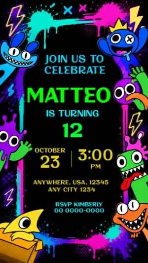 Rainbow Friends Birthday Invitation Editable Template