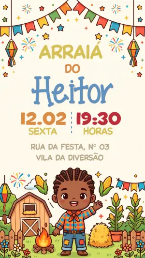 Convite de Arraiá Infantil Menino Caipira para Editar