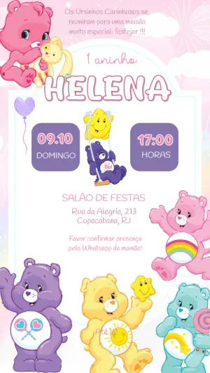 Convite de Aniversário Ursinhos Carinhosos Editável