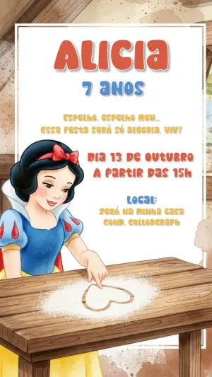 Convite de Aniversário Branca de Neve para Editar Online