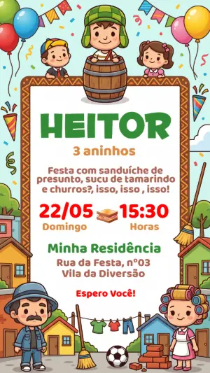 Convite Digital Turma do Chaves Fofo Editável
