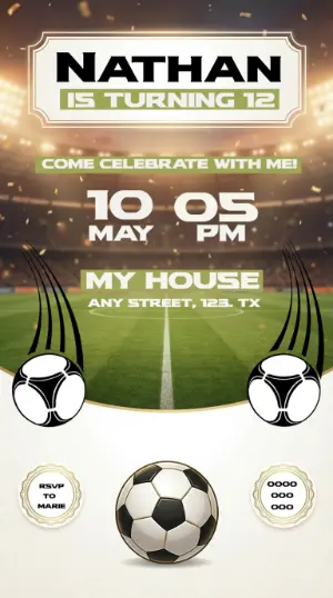 Editable Soccer Birthday Invitation with Stadium Theme