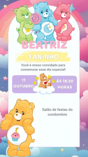 Convite Digital Ursinhos Carinhosos Aniversário Infantil Editável