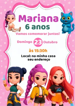 Invitation d'anniversaire KPop Demon Hunters – Statique – Ana Clara