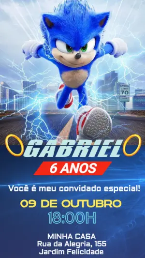 Convite de Aniversário Sonic Filme Editável para Enviar