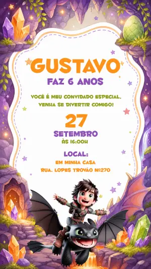 Convite de Aniversário Como Treinar o Seu Dragão para Editar