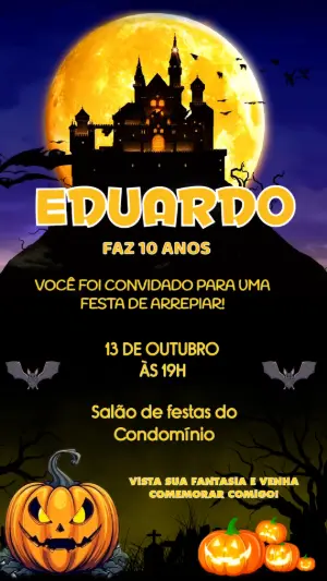 Convite Animado Aniversário Halloween para Editar Online