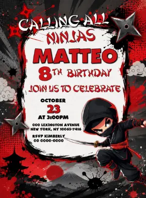 Action-Packed Ninja Birthday Invitation | Editable Template