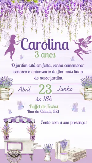 Convite Aniversário Jardim das Fadas para Editar Online
