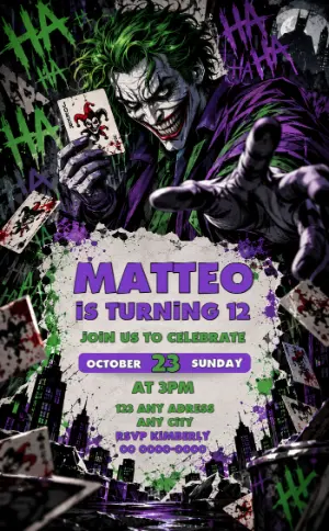 Joker Villain Birthday Invitation Editable Template