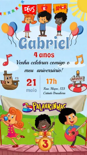 Convite de Aniversário 3 Palavrinhas Editável Online