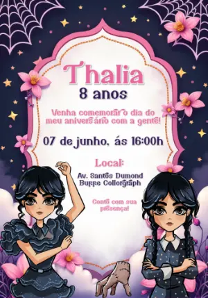 Convite de Aniversário Wandinha Addams para Editar Online