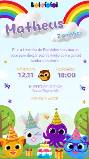 Convite de Aniversário Bolofofos Colorido para Editar