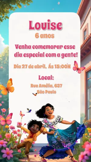 Convite de Aniversário Encanto com Personagens para Editar