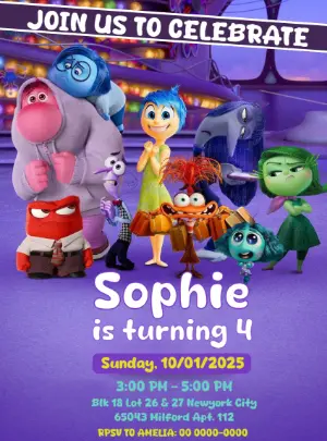Inside Out 2 Birthday Party Invitation Template