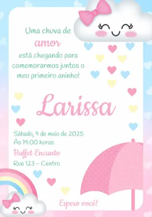 Convite de Aniversário Chuva de Amor Editável Online