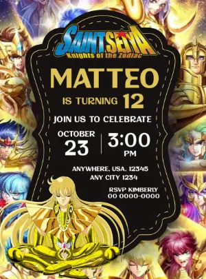 Saint Seiya Birthday Invitation | Editable Digital Template