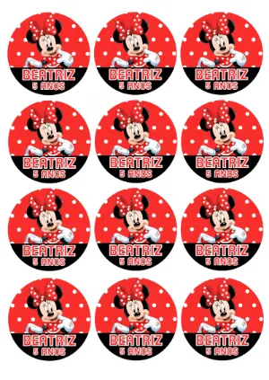 Adesivo Redondo Aniversário Minnie Vermelha para Editar Online
