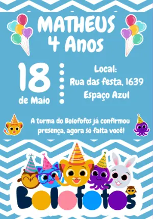Convite de Aniversário Bolofofos para Editar Online