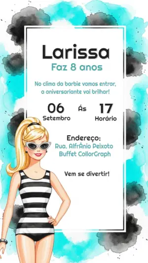 Convite Aniversário Barbie Clássica para Editar Online