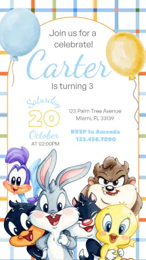 Baby Looney Tunes Birthday Invitation | Editable Watercolor Template