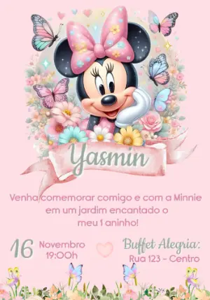 Convite Digital Minnie Jardim das Borboletas para Editar