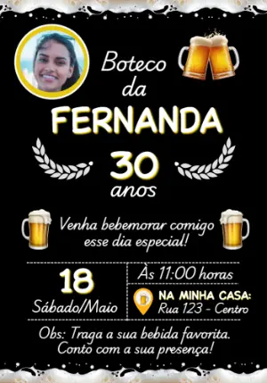 Convite de Aniversário Boteco com Foto para Editar Online