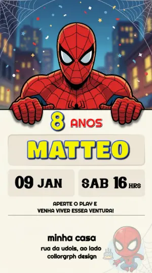 Convite de Aniversário Homem-Aranha Digital para Editar