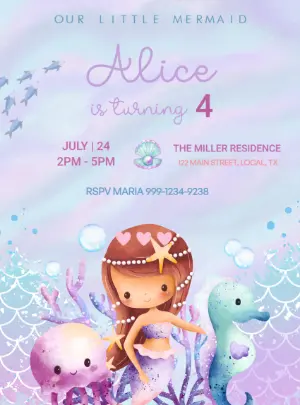 Cute Mermaid Birthday Party Invitation to Edit Online