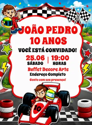 Convite de Aniversário Senninha: Modelo Editável de Corrida