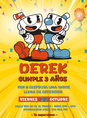 Invitación de Cumpleaños de Cuphead y Mugman para Editar