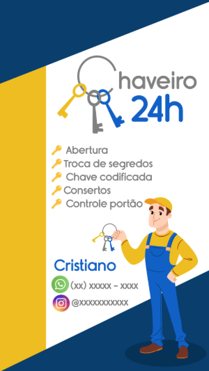 Cartão de Visita Chaveiro 24h Profissional para Editar Online