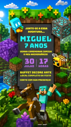Convite de Aniversário Minecraft Aventura para Editar Online