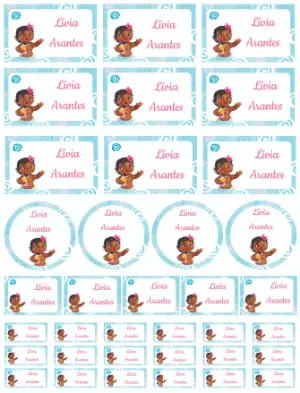Etiquetas Escolares Moana Baby Fofas para Editar e Imprimir