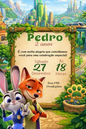 Convite de Aniversário Zootopia Divertido para Editar Online