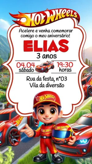 Convite de Aniversário Hot Wheels para Editar Online