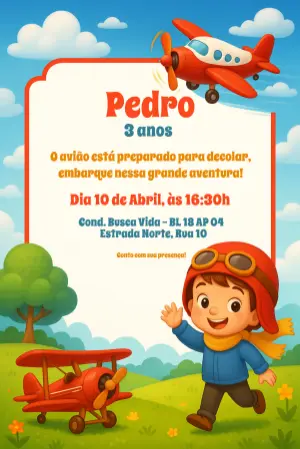 Convite de Aniversário Aviador Menino para Editar Online