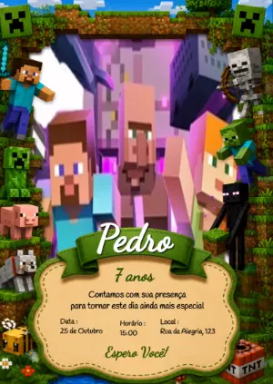 Convite Animado de Aniversário Minecraft para Editar